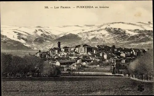 Ak Puigcerda Katalonien, Panorama, Pyrenäen, Gebirgskette