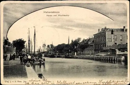 Ak Hellevoetsluis Südholland, Haven met Wachtschip