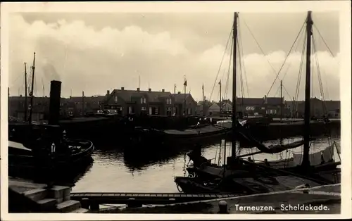 Ak Terneuzen Zeeland Niederlande, Scheldekade, Boote