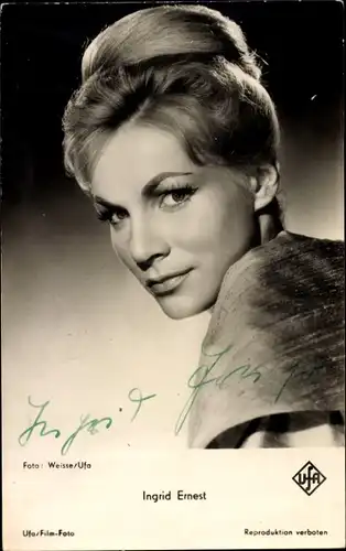 Ak Schauspielerin Ingrid Ernest, Portrait, Autogramm