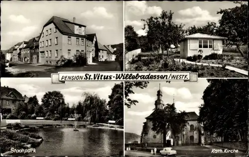 Ak Willebadessen Nordrhein Westfalen, Pension St Vitus, Stadtpark, Kath. Kirche