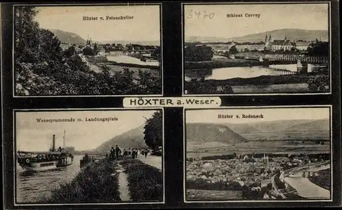 Ak Höxter in Nordrhein Westfalen, Weserpromenade, Landungsplatz, Schloss Corvey