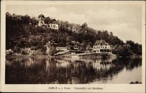 Ak Hameln an der Weser Niedersachsen, Felsenkeller und Bootshaus