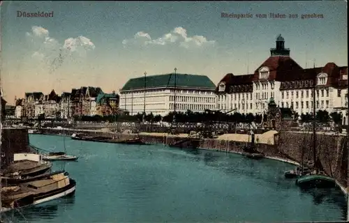 Ak Düsseldorf am Rhein, Rheinpartie vom Hafen aus