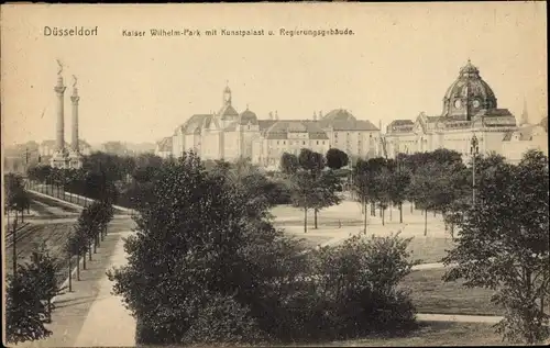 Ak Düsseldorf am Rhein, Kaiser Wilhelm-Park, Kunstpalast, Regierungsgebäude