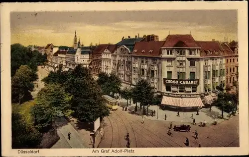 Ak Düsseldorf am Rhein, Graf Adolf Platz, Corso Cabaret, Straßenbahn