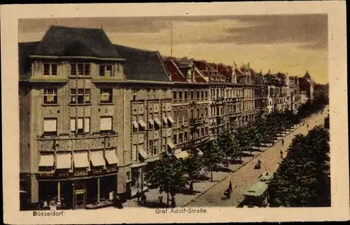 Ak Düsseldorf am Rhein, Graf Adolf Straße, Café Corso, Straßenbahn