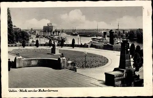 Ak Szczecin Stettin Pommern, Blick von der Hakenterrasse, Dampfer