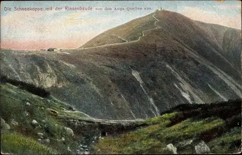 Ak Pec pod Sněžkou Petzer Riesengebirge Region Königsgrätz, Riesenbaude, Schneekoppe