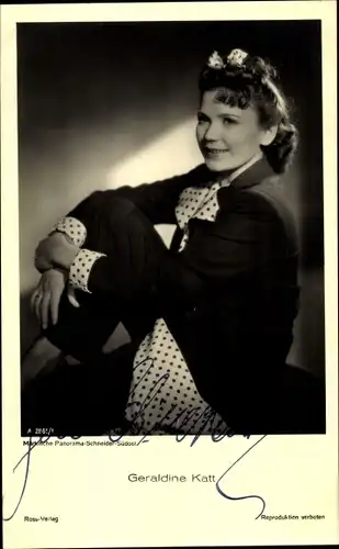 Ak Schauspielerin Geraldine Katt, Portrait, Ross Verlag A 2861 1, Autogramm