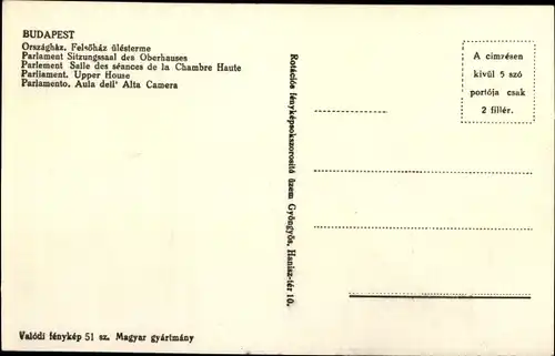 Ak Budapest Ungarn, Parlament, Sitzungssaal des Oberhauses