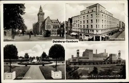 Ak Hamborn Duisburg im Ruhrgebiet, Großschacht II u. V Friedrich Thyssen, Pollmann Haus, Rathaus