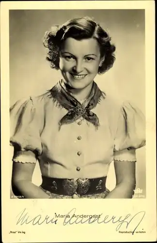 Ak Schauspielerin Maria Andergast, Portrait, Tobis, Ross Verlag A 1948/1, Autogramm