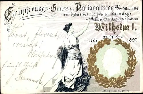 Präge Litho Nationalfeier 1897, 100 jähriger Geburtstag Kaiser Wilhelm I