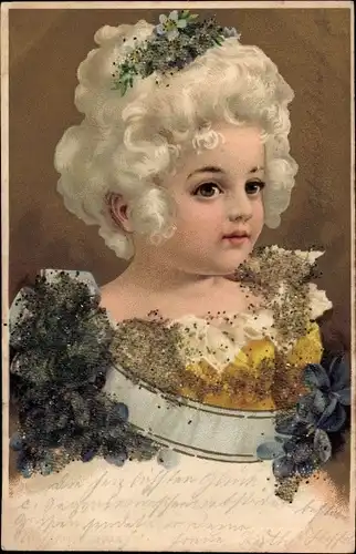 Glitzer Litho Mädchen mit gepuderter Perücke, Portrait
