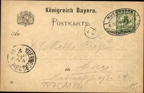 Ganzsachen Ak Nürnberg in Mittelfranken Bayern, Bayerische Landesausstellung 1896, PP 7C 11/04