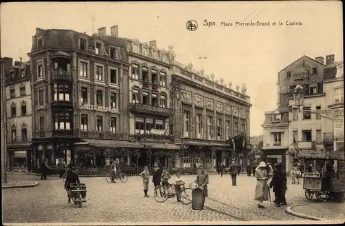 Ak Spa Wallonien Lüttich, Place Pierre le Grand et le Casino