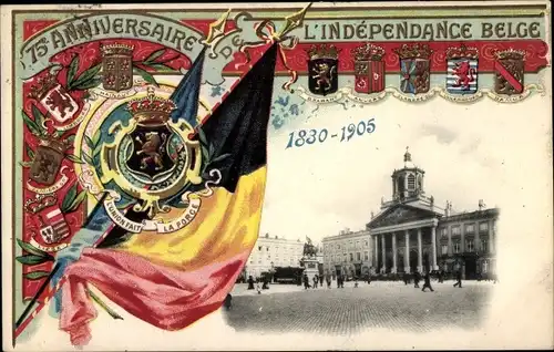 Wappen Ak Bruxelles Brüssel, Stadtansicht, 75e Anniversaire de l'Independance Belge