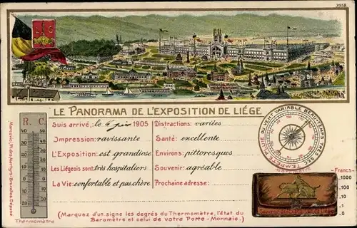 Litho Liège Lüttich Wallonien, Panorama de l'Exposition 1905, Thermometer