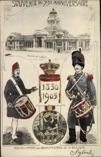 Ak Bruxelles Brüssel, Souvenir du 75e Anniversaire 1905, Palais de Justice