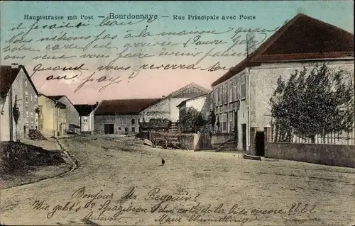 Ak Bourdonnay Moselle, Rue Principale avec Poste