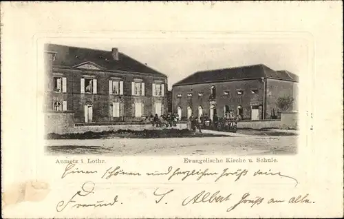 Ak Aumetz Lothringen Moselle, Evangelische Kirche und Schule