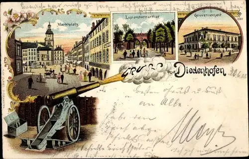 Litho Thionville Diedenhofen Lothringen Moselle, Geschütz, Gouvernement, Marktplatz