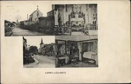 Ak Lorry lès Metz Moselle, Inneres der Kirche, Straßenpartie