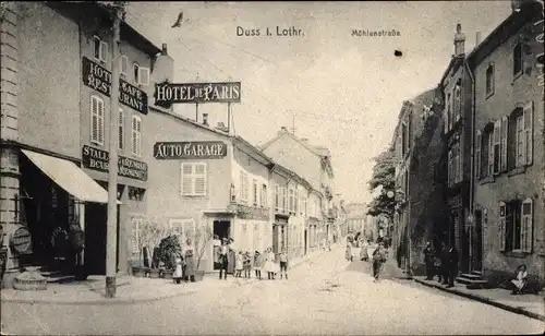 Ak Dieuze Duss Duß Lothringen Moselle, Mühlenstraße, Hotel de Paris, Autogarage