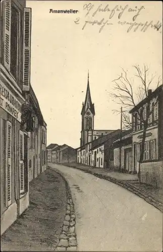 Ak Amanvillers Amanweiler Lothringen Moselle, Straßenpartie, Kirche