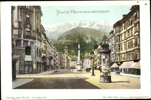 Ak Innsbruck in Tirol, Maria-Theresien-Straße, Litfaßsäule