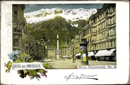 Ak Innsbruck in Tirol, Maria-Theresien-Straße, Litfaßsäule, Blumen