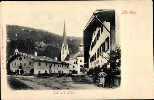 Ak Zell am Ziller in Tirol, Ortsansicht, Kirche