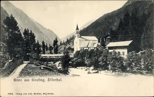 Ak Ginzling in Tirol, Blick auf den Ort, Kirche