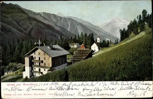 Ak Brandberg in Tirol, Teilansicht der Siedlung, Blick ins Tal