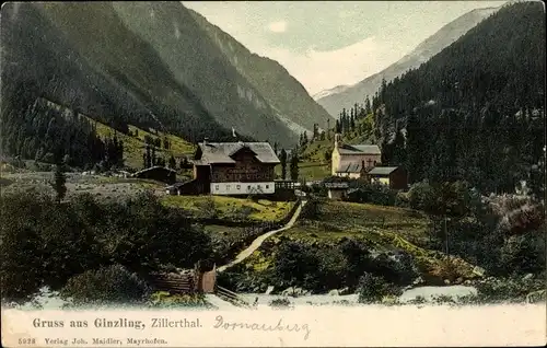 Ak Ginzling in Tirol, Blick auf den Ort, Gasthaus