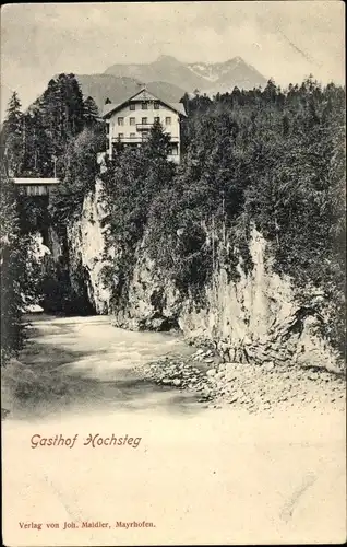 Ak Hochsteg Tirol, Blick auf den Gasthof mit Alpenpanorama