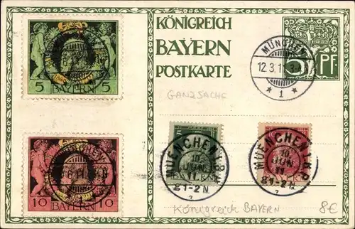 Ganzsachen Künstler Ak Diez, M., Prinzregent Luitpold von Bayern 1911, 5 Pfennig