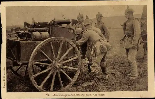 Ak Maschinengewehr Abteilung beim Abprotzen, MG, Deutsche Soldaten in Uniformen, I WK