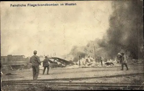 Ak Feindliche Fliegerbrandbomben im Westen, I WK