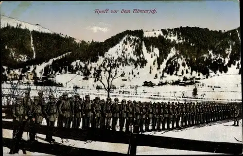 Ak Apell vor dem Abmarsch, Schneeschuhtruppe, I. WK