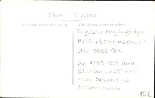 Ak Britisches Kriegsschiff, HMS Courageous, Flugzeugträger