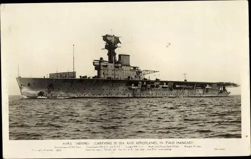 Foto Ak Britisches Kriegsschiff, HMS Hermes, Flugzeugträger