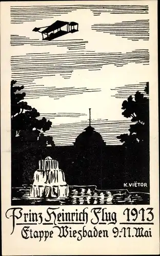 Künstler Ak Vietor, K., Wiesbaden in Hessen, Prinz Heinrich Flug 1913, Etappe Wiesbaden 9-11. Mai