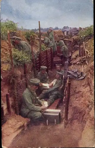 Ak Wirklichkeitsbilder vom Kriegsschauplatz, Verwundeter Soldat, Schützengraben, I. WK