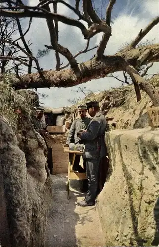 Ak Deutsche Soldaten im Kaiserreich, Champagne, Kantine im Schützengraben, I WK