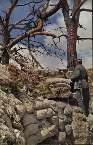 Ak Deutsche Soldaten im Kaiserreich, Beobachtungsposten in Champagne, I WK