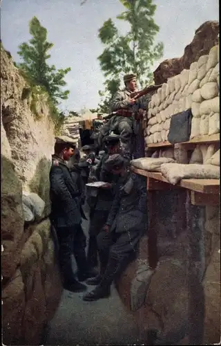 Ak Deutsche Soldaten in der Champagne, Im Schützengraben, 1. WK