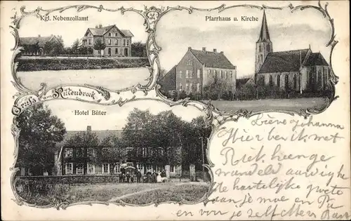 Ak Rütenbrock Haren im Emsland, Kgl. Nebenzollamt, Pfarrhaus, Kirche, Hotel Büter