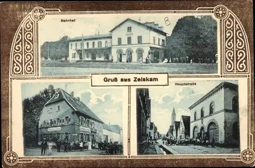Ak Zeiskam in der Pfalz, Bahnhof, Gasthaus, Hauptstraße